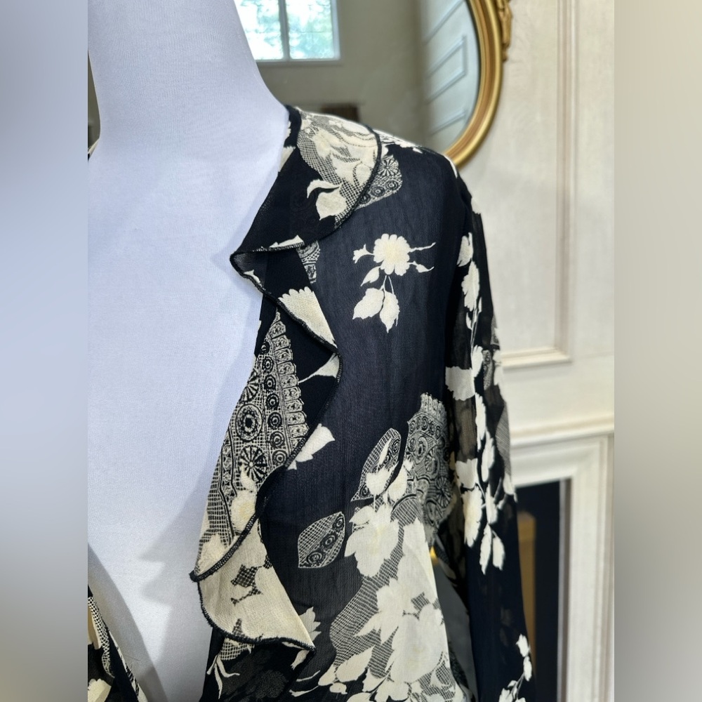 Vintage Nina‎ Piccalino Sheer Floral Tie Front Ruffle Jacket Top M - Picture 2 of 10